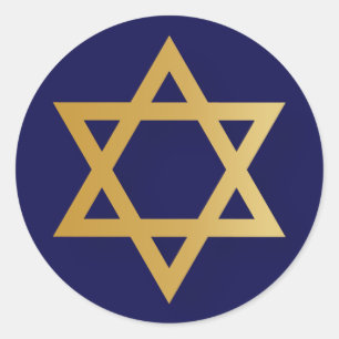 Adesivo Redondo Estrela Judia de ouro David e azul marinho