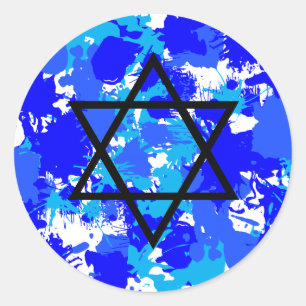 Adesivo Redondo Estrela Judia de Pintura Azul