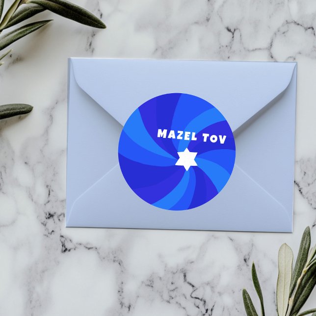 Adesivo Redondo Estrela Nadada Moderna de David MAZEL TOV Mitzvah (Modern Swirl Star of David MAZEL TOV Mitzvah Classic Round Sticker
)