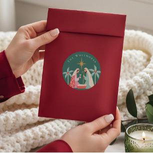 Adesivo Redondo Estrela Natal Da Natividade Religiosa De Belém