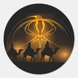 Adesivo Redondo Estrela Ouro de Sábios de Natal em Belém