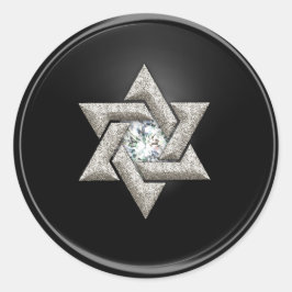 Adesivo Redondo Estrela Prateada de David Envelope Selo Preto