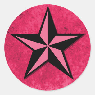 Adesivo Redondo Estrela Preta e Rosa