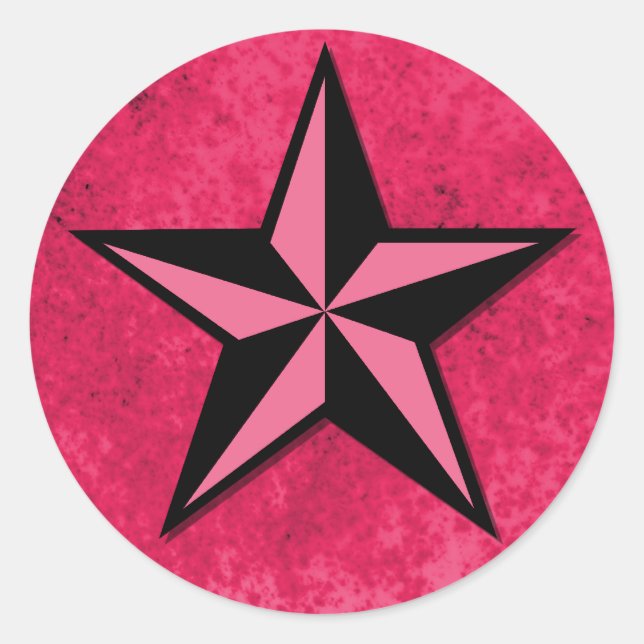 Adesivo Redondo Estrela Preta e Rosa (Frente)