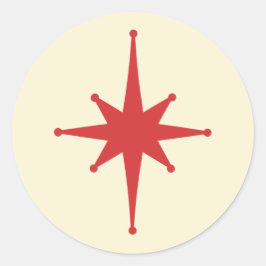 Adesivo Redondo Estrela Retro Moderna do século médio em Vermelho