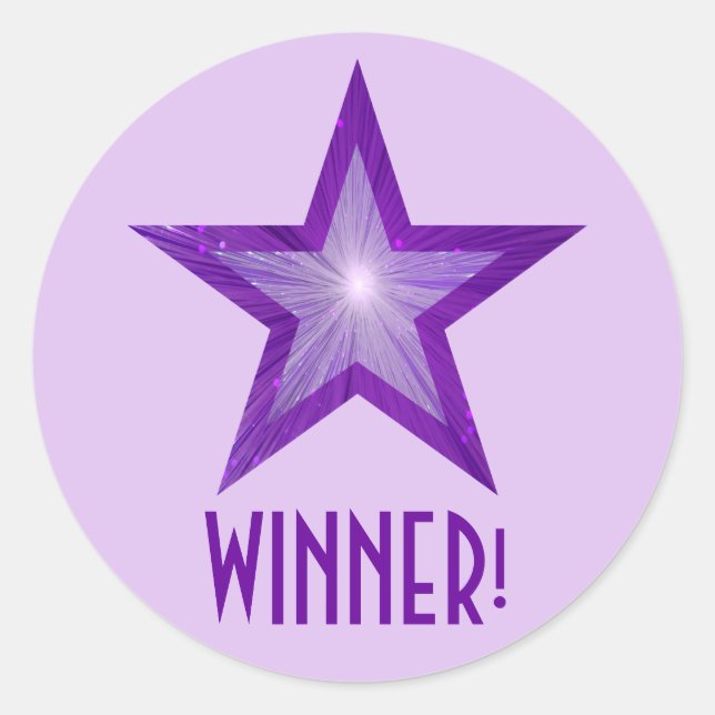 Adesivo Redondo Estrela Roxa 'WINNER!' roxa-redonda-pálida (Frente)