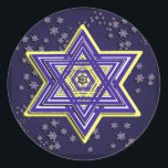 Adesivo Redondo Estrela Tecida de David Stickers<br><div class="desc">Esses adesivos apresentam um Magen David intricadamente tecido em azul e amarelo em um campo de estrelas menores Funciona bem em redondo ou quadrado. Perfeito para Hanukkah!</div>