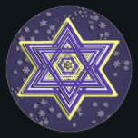 Adesivo Redondo Estrela Tecida de David Stickers<br><div class="desc">Esses adesivos apresentam um Magen David intricadamente tecido em azul e amarelo em um campo de estrelas menores Funciona bem em redondo ou quadrado. Perfeito para Hanukkah!</div>