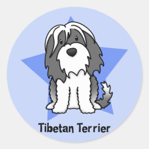 Adesivo Redondo Estrela Terrier tibetano de Kawaii