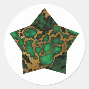 Adesivo Redondo Estrela Verde da Floresta Escura e Textura Dourada