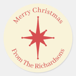 Adesivo Redondo Estrela Vermelha de Natal do século médio personal