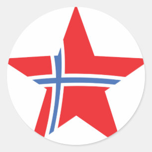 Adesivo Redondo Estrela vermelha de Noruega - bandeira