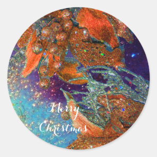 ADESIVO REDONDO ESTRELA VERMELHA DO NATAL, FLORAL ELEGANTE EM