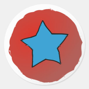 Adesivo Redondo Estrela Vermelha e Azul Desgastada 4 de Julho
