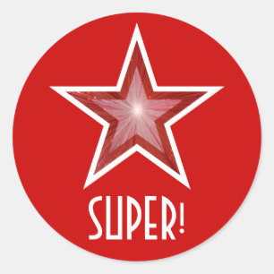 Adesivo Redondo Estrela Vermelha 'SUPER'! gravador vermelho