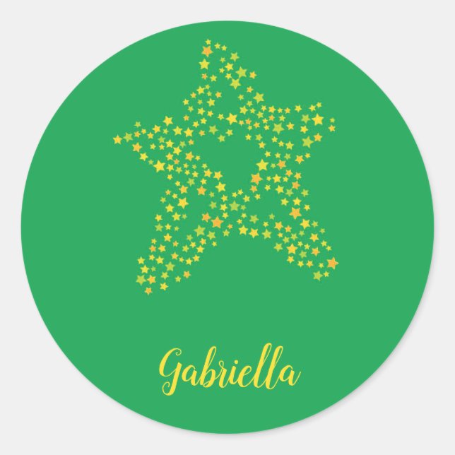 Adesivo Redondo Estrelas amarelas em estrela em verde (Frente)