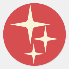 Adesivo Redondo Estrelas Atômicas do Meio do Século Retro Vermelho