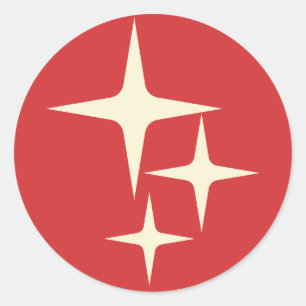 Adesivo Redondo Estrelas Atômicas do Meio do Século Retro Vermelho