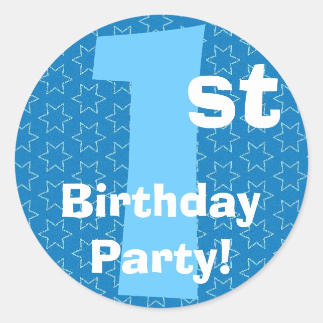 Adesivo Redondo Estrelas azuis de primeiro aniversario B540A (Frente)