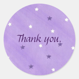 Adesivo Redondo Estrelas brancas roxas na Lavanda Obrigado Sticker