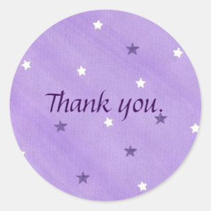 Adesivo Redondo Estrelas brancas roxas na Lavanda Obrigado Sticker