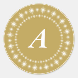 Adesivo Redondo Estrelas Brilhantes Monograma no Feriado Elegante 