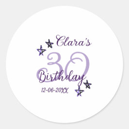 Adesivo Redondo Estrelas brilhantes roxas retro moderno aniversári