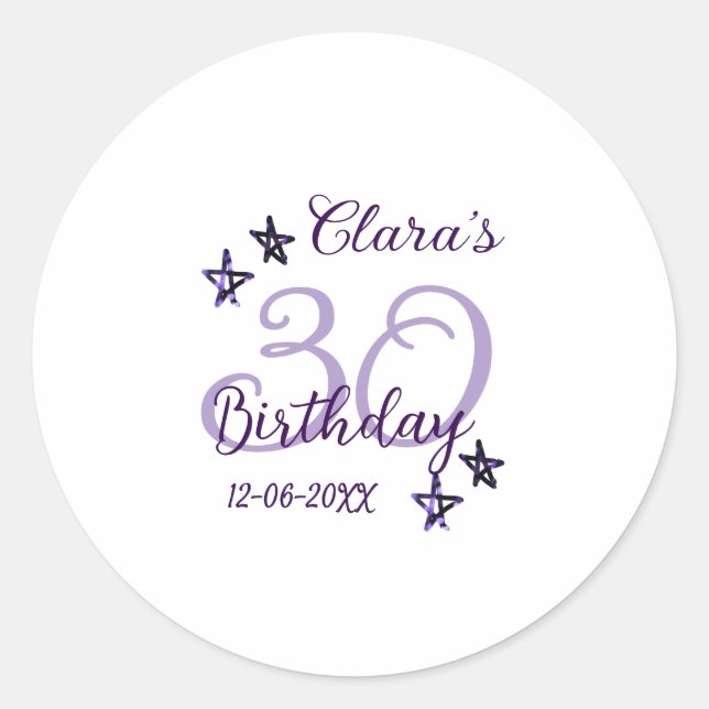 Adesivo Redondo Estrelas brilhantes roxas retro moderno aniversári (Frente)