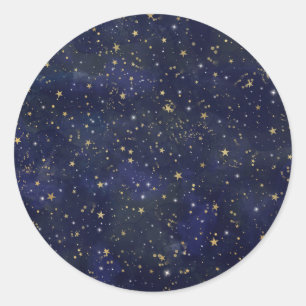 Adesivo Redondo Estrelas Celestiais Azul e Dourado Aquarela Capric