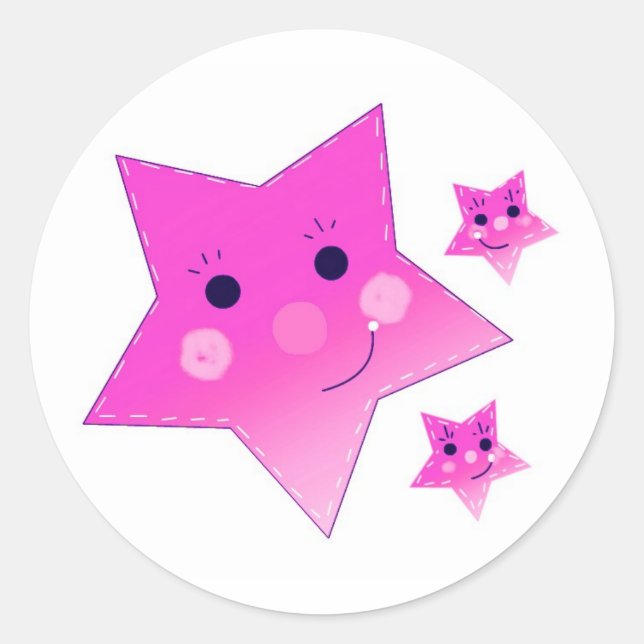 Adesivo Redondo Estrelas Cor-de-Rosa (Frente)