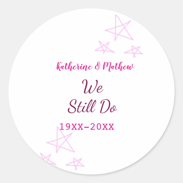 Adesivo Redondo Estrelas cor-de-rosa Aniversário da renovação do V (Frente)