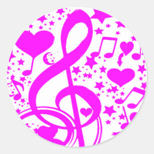 Adesivo Redondo Estrelas, Corações e As Notas de Música - Rosa_