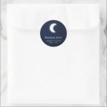 Adesivo Redondo Estrelas da Lua Azul do Céu Celestial Obrigado<br><div class="desc">Estrelas de Lua Azul Céu Azul Celestial Casado Obrigado Sticker. Céu azul de água com estrelas e a lua.</div>