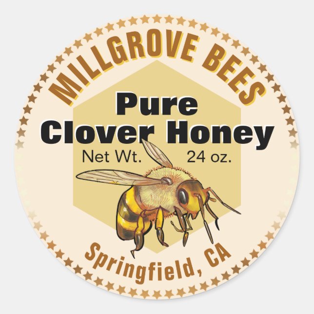 Adesivo Redondo Estrelas de Abelhas de Mel Ilustradas (Frente)