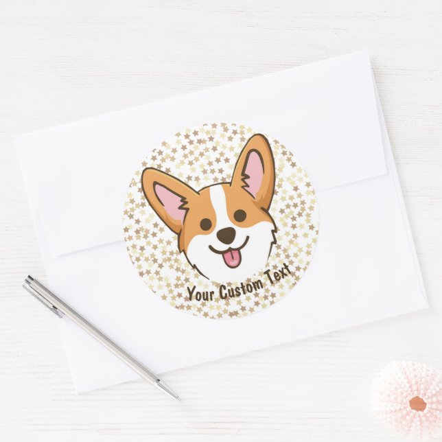 Adesivo Redondo Estrelas de Cachorro-Puppy Pembroke Personalizadas (Envelope)