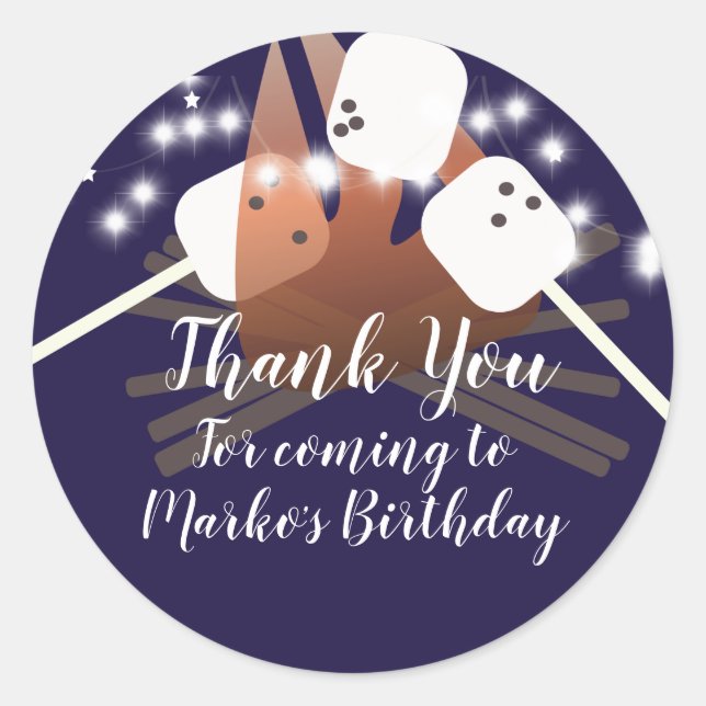 Adesivo Redondo Estrelas de Campfire Marshmallow acampam ao ar liv (Frente)