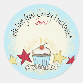 Adesivo Redondo estrelas de cupcake de aquarela Natal personalizad