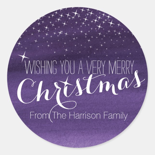 Adesivo Redondo Estrelas de Natal estrelas da noite roxas (Frente)