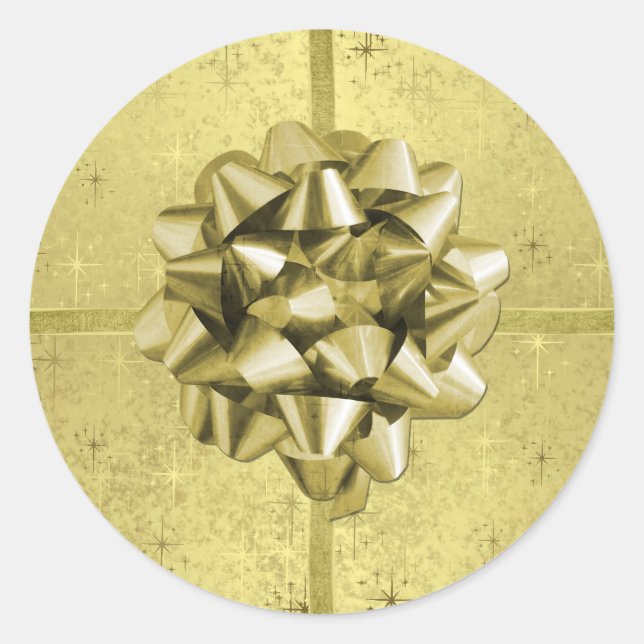 Adesivo Redondo Estrelas de Natal, Fitas e Arcos ouros em Folha (Frente)