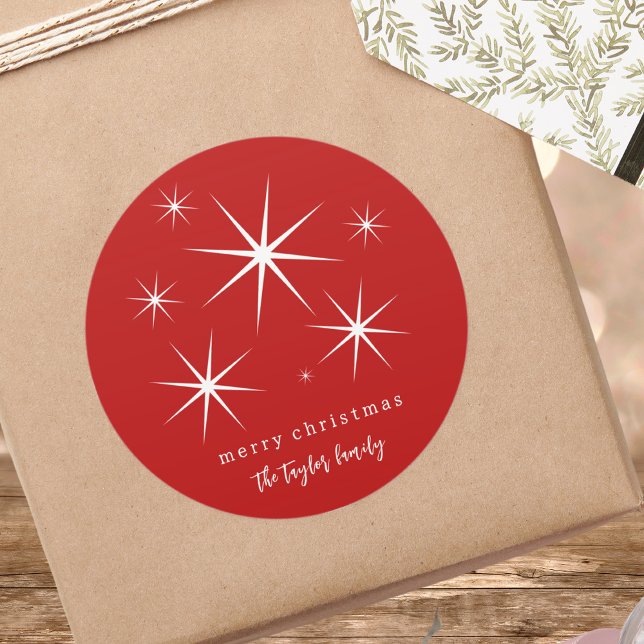Adesivo Redondo Estrelas de Natal Modernas e Elegantes Festivas (Criador carregado)