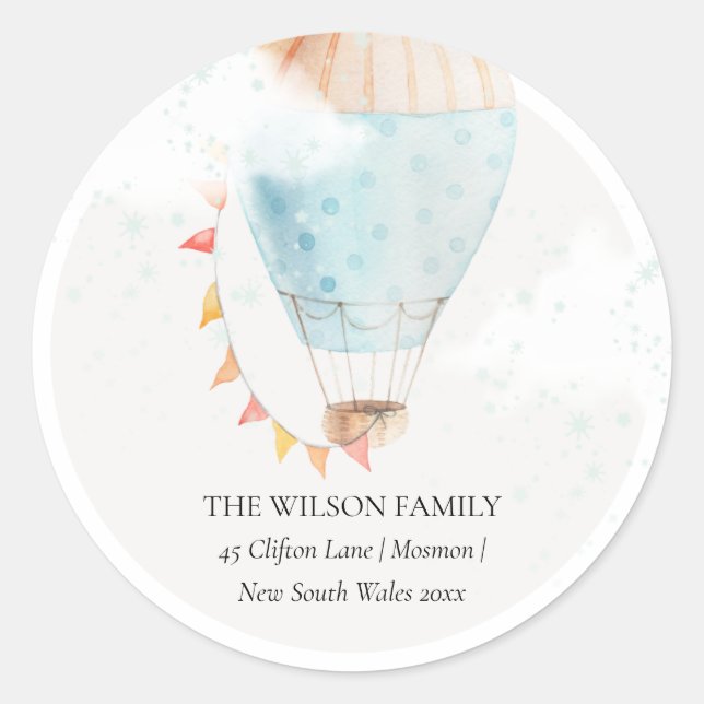 Adesivo Redondo Estrelas de Nuvens de Balões de Ar Quente (Frente)