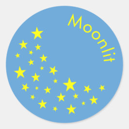 Adesivo Redondo Estrelas de Ouro personalizadas e azul-lua