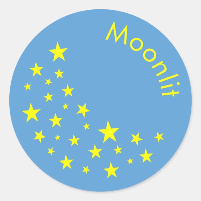 Adesivo Redondo Estrelas de Ouro personalizadas e azul-lua (Frente)
