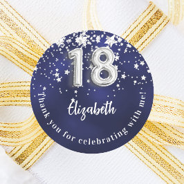 Adesivo Redondo Estrelas de prata azuis do marinho de 18 anos