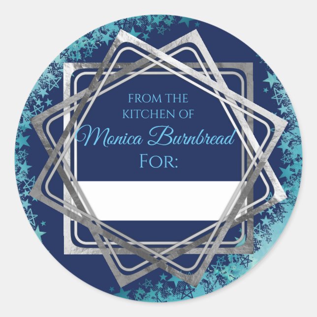 Adesivo Redondo Estrelas de prata falsas da cozinha da comida (Frente)