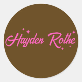 Adesivo Redondo Estrelas de Tipografia Rosa-Castanho