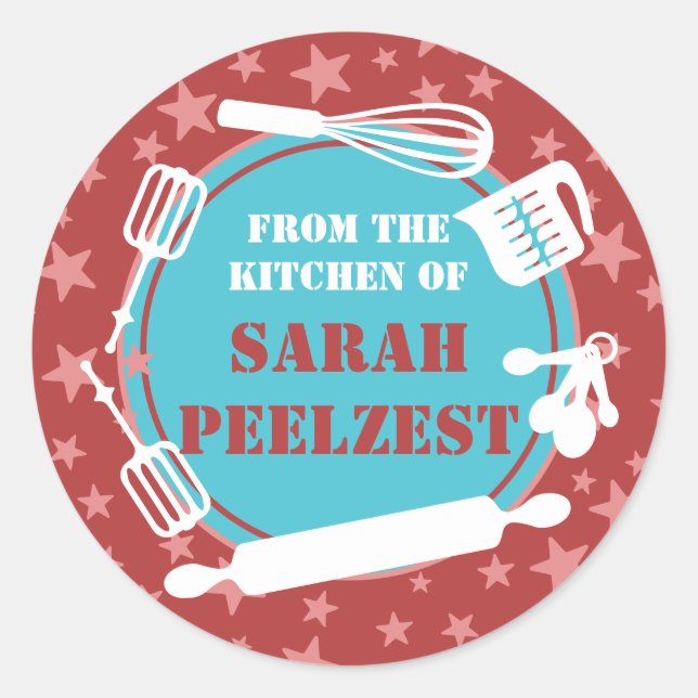 Adesivo Redondo Estrelas de utensílios cozinheiros para panificaçã (Frente)