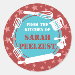 Adesivo Redondo Estrelas de utensílios cozinheiros para panificaçã