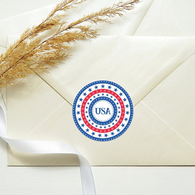 Adesivo Redondo Estrelas de vermelho, branco e azul EUA com monogr (Criador carregado)