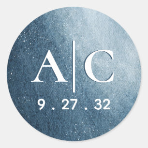 Adesivo Redondo Estrelas do Céu Noturno Marinhos Iniciais Brancos